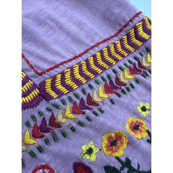 Sundance Floral Embroidered  T-shirt Purple V-Neck Cotton Beaded Womens Medium - Picture 7 of 9